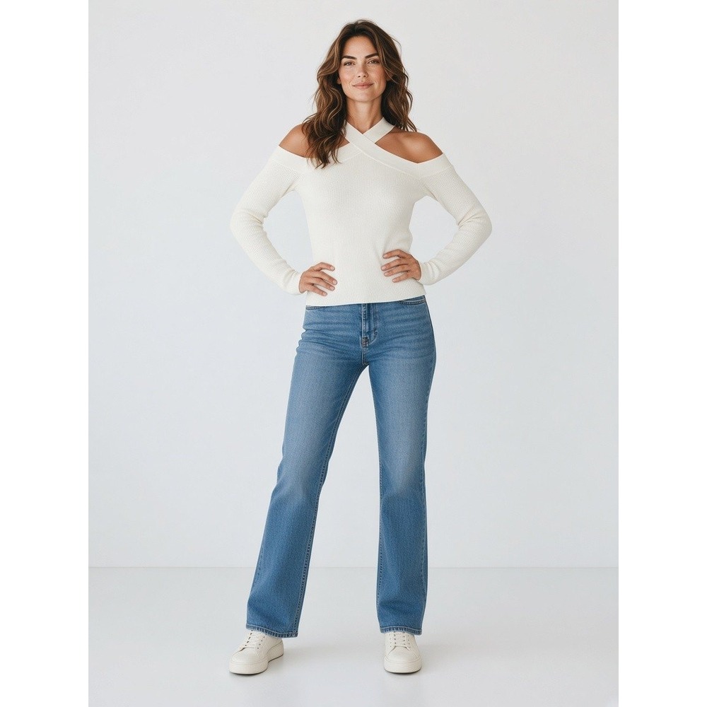 REISS Pamilla Cut Out Long Sleeve Ribbed Top Medium Ivory Quiet Luxury Slim Fit